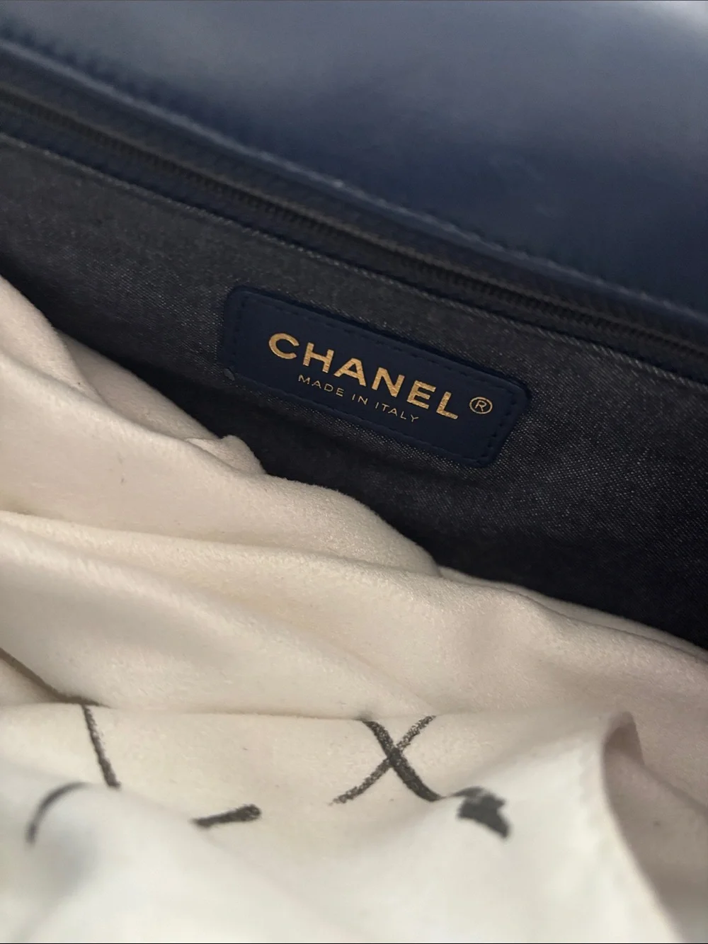 CHANEL Navy Quilted Shoulder Bag with Gold Hardware